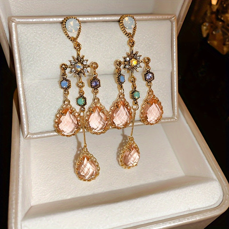 VintageWater Drop Long Tassel Earrings with Rhinestones