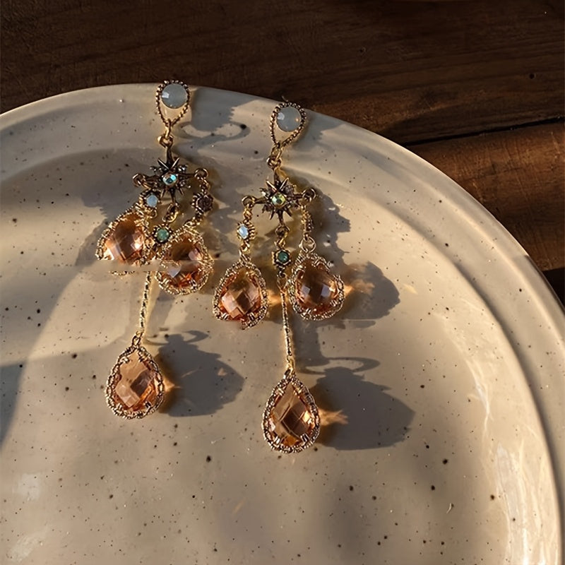 VintageWater Drop Long Tassel Earrings with Rhinestones