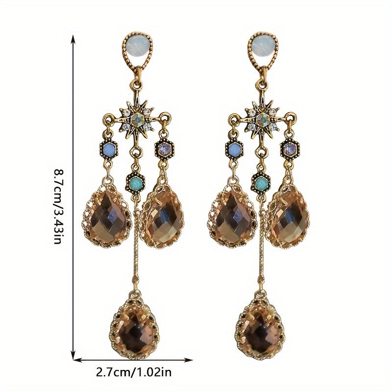 VintageWater Drop Long Tassel Earrings with Rhinestones