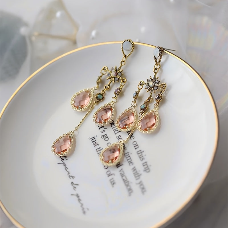 VintageWater Drop Long Tassel Earrings with Rhinestones