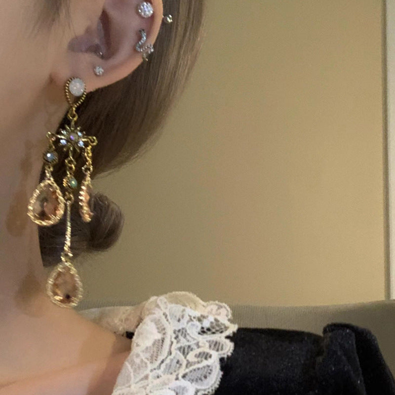VintageWater Drop Long Tassel Earrings with Rhinestones