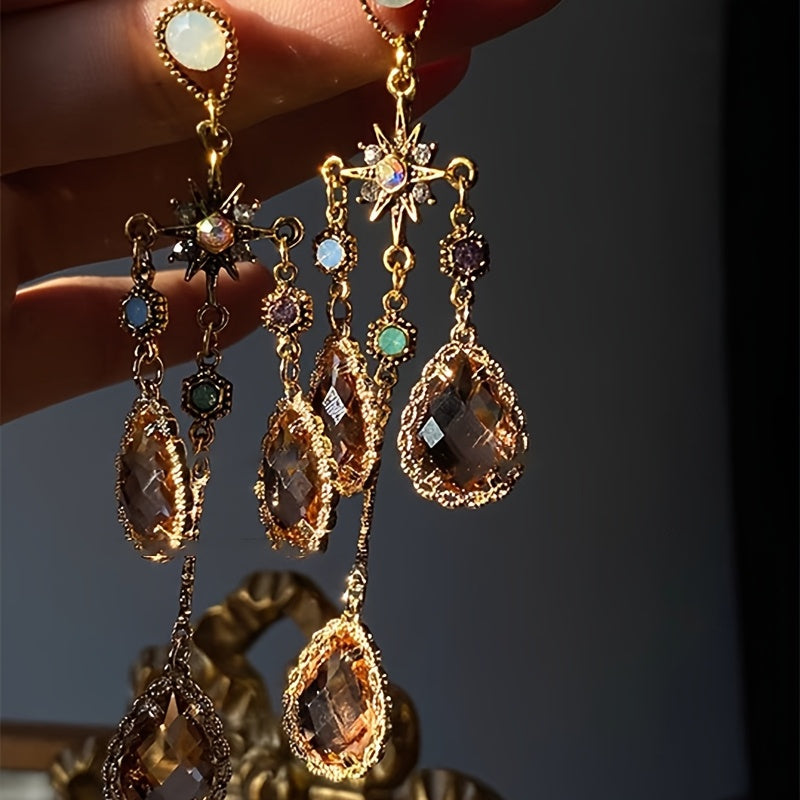 VintageWater Drop Long Tassel Earrings with Rhinestones