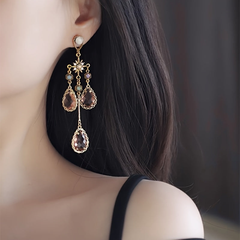 VintageWater Drop Long Tassel Earrings with Rhinestones
