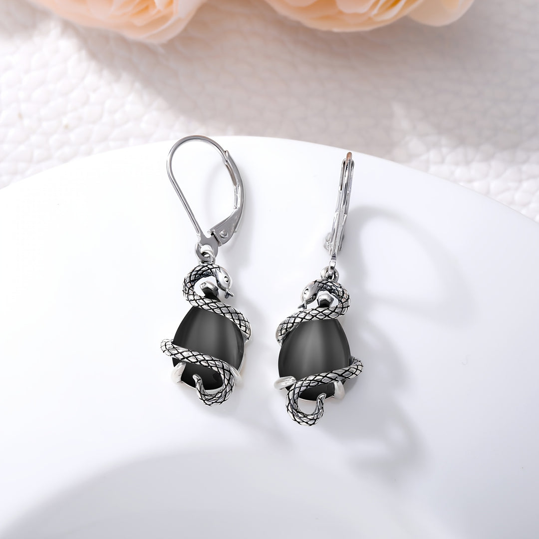Serpent's Whisper Onyx Earrings